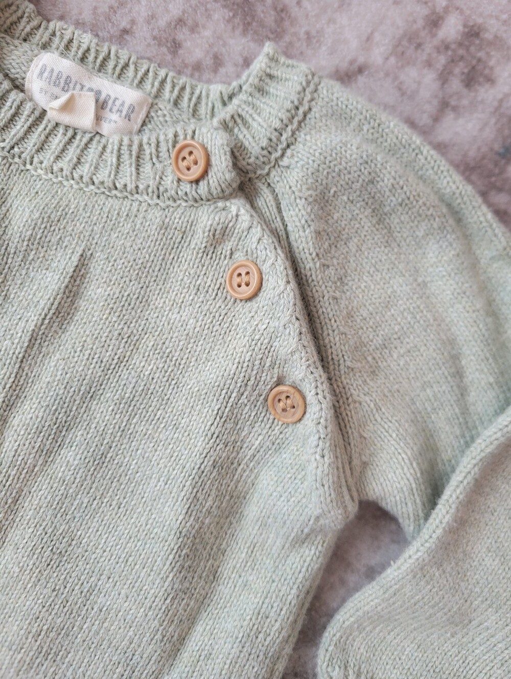 Rabbit + Bear Baby 3-6M Organic Cotton Sweater Light Green Cottagecore - Picture 4 of 5